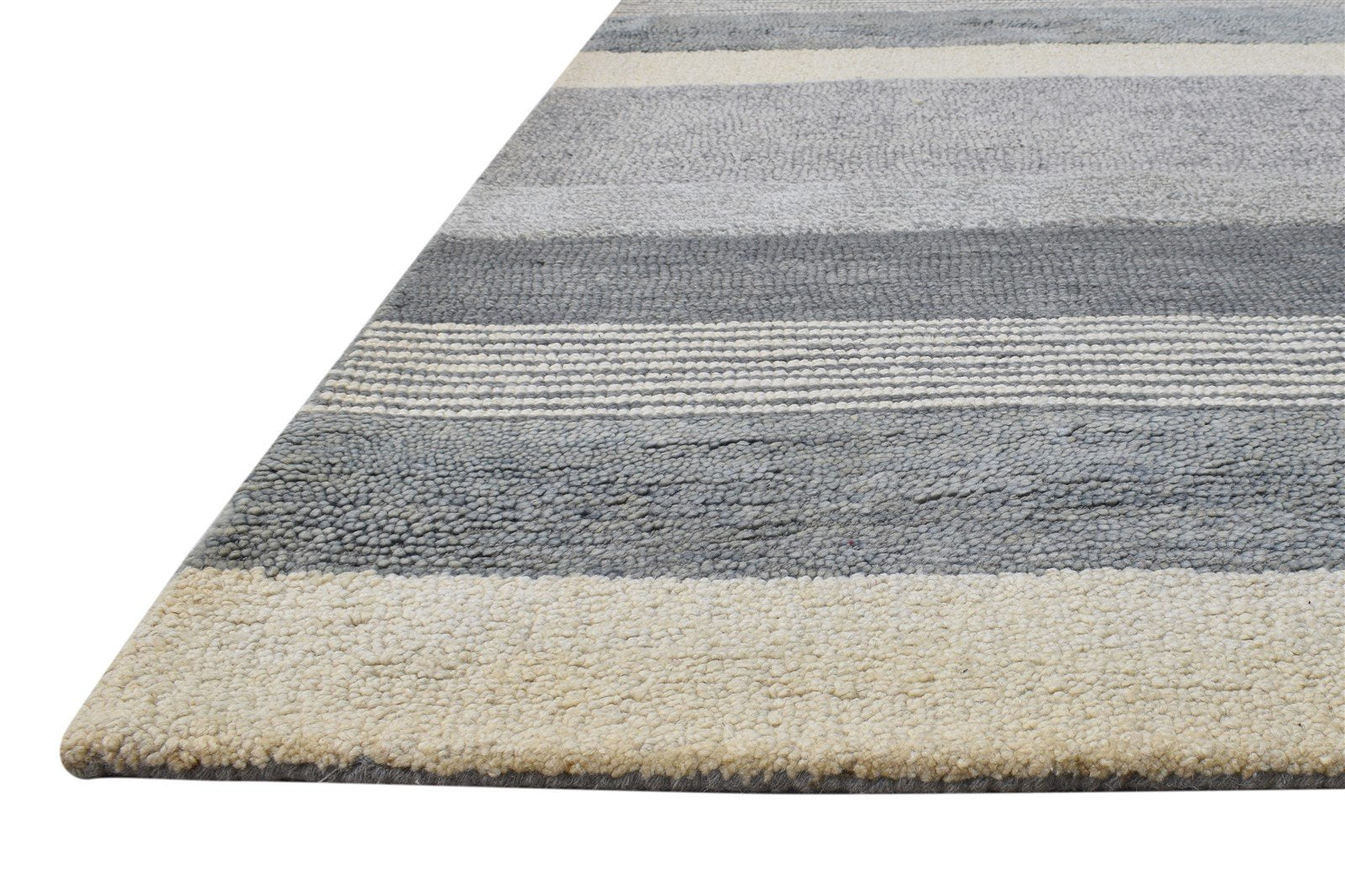 Grey Wool Rug 5' X 8' Modern Hand Tufted Scandinavian Striped Room Size Carpet 