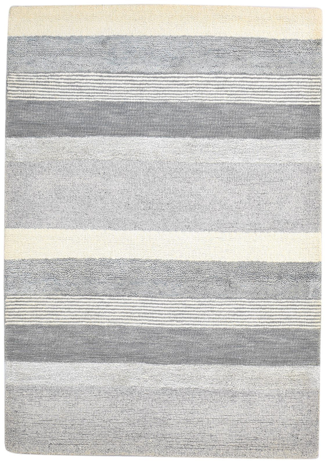 Grey Wool Rug 5' X 8' Modern Hand Tufted Scandinavian Striped Room Size Carpet 