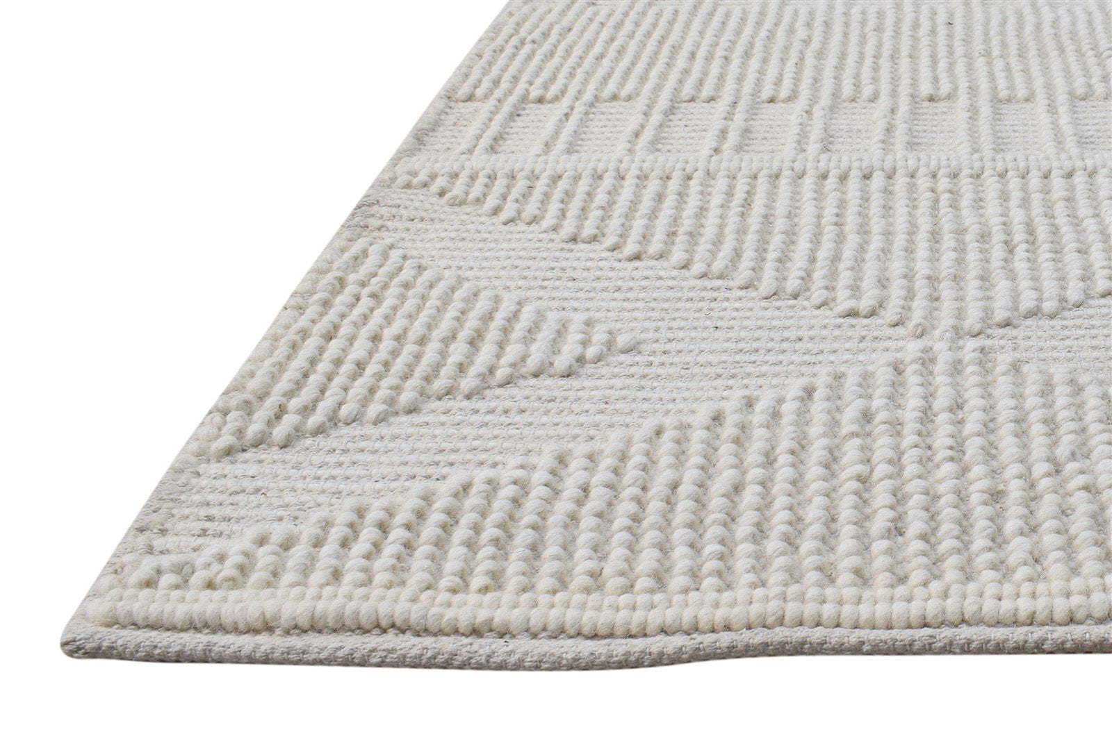 Cream Wool Rug 5' X 8' Modern Hand Woven Scandinavian Nordic Room Size Carpet 