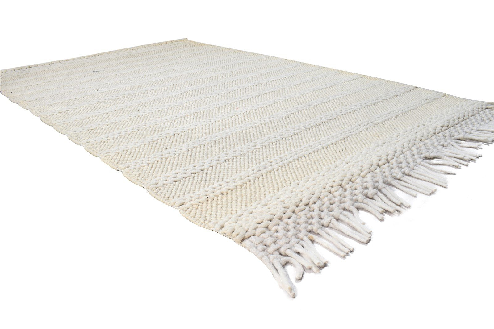 Wool Cream Rug 5' X 8' Modern Hand Woven Scandinavian Nordic Room Size Carpet 