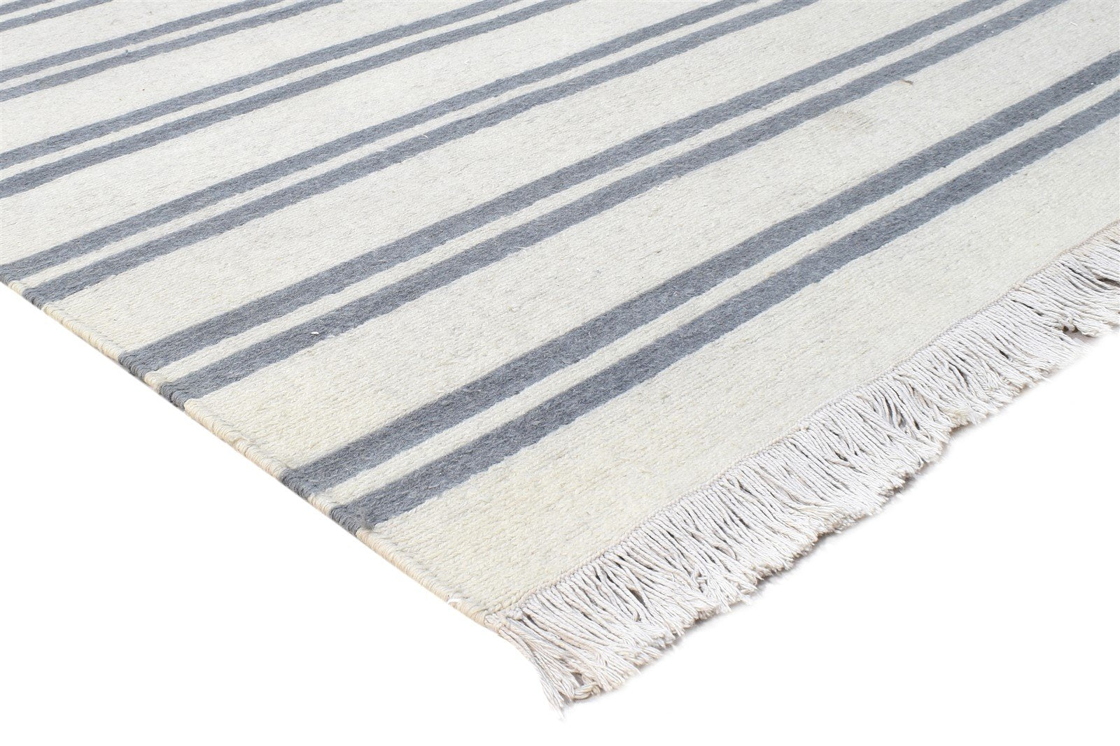 6' X 9' Rug Wool Cream Modern Hand Knotted Scandinavian Striped Room Size Carpet 