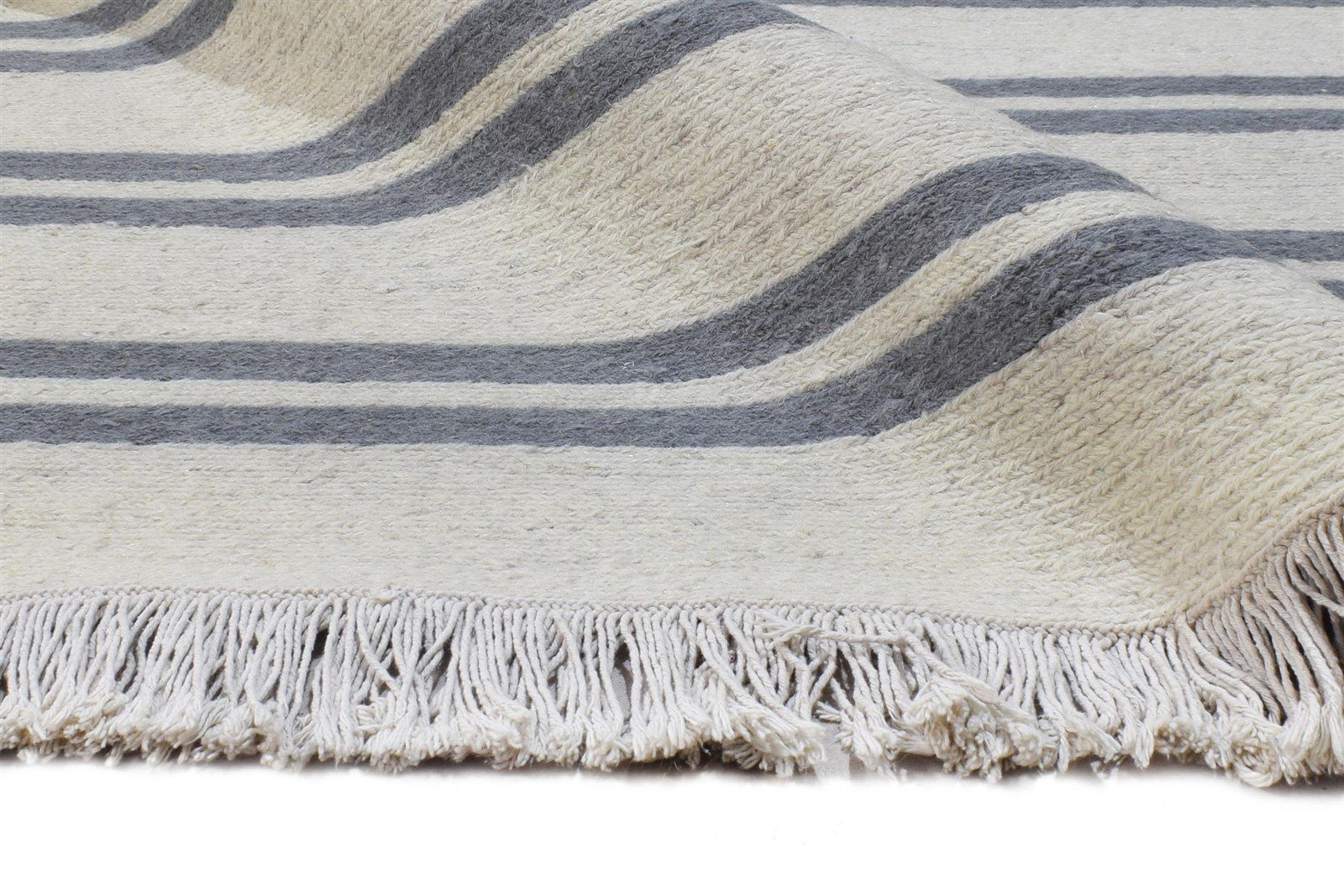 6' X 9' Rug Wool Cream Modern Hand Knotted Scandinavian Striped Room Size Carpet 