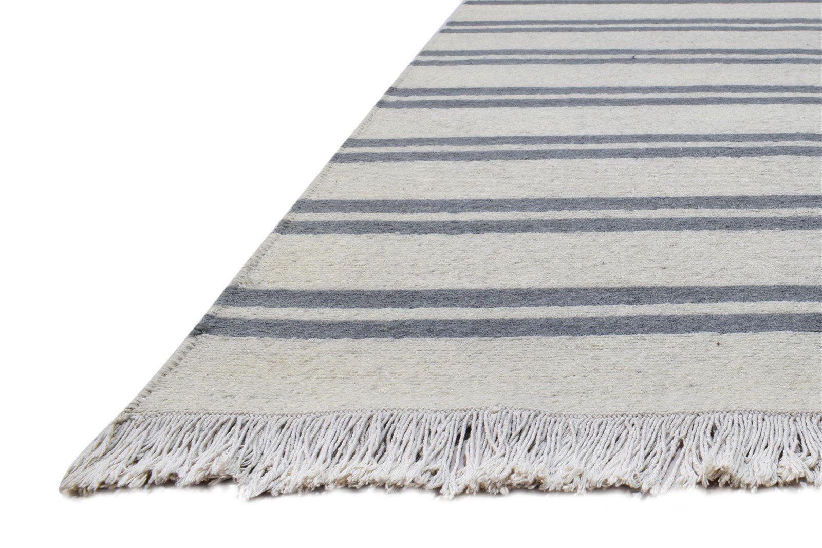 6' X 9' Rug Wool Cream Modern Hand Knotted Scandinavian Striped Room Size Carpet 