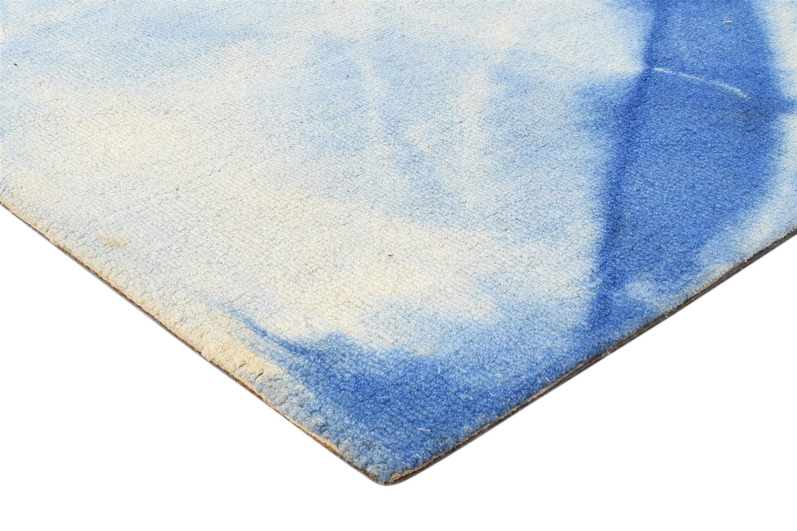 Hand Tufted Blue Wool Rug 5' X 8' Modern Shibori Tie Dye Room Size Carpet 