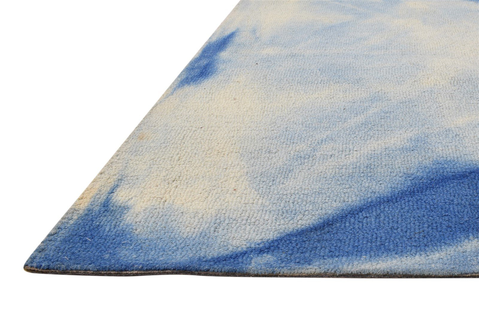 Hand Tufted Blue Wool Rug 5' X 8' Modern Shibori Tie Dye Room Size Carpet 