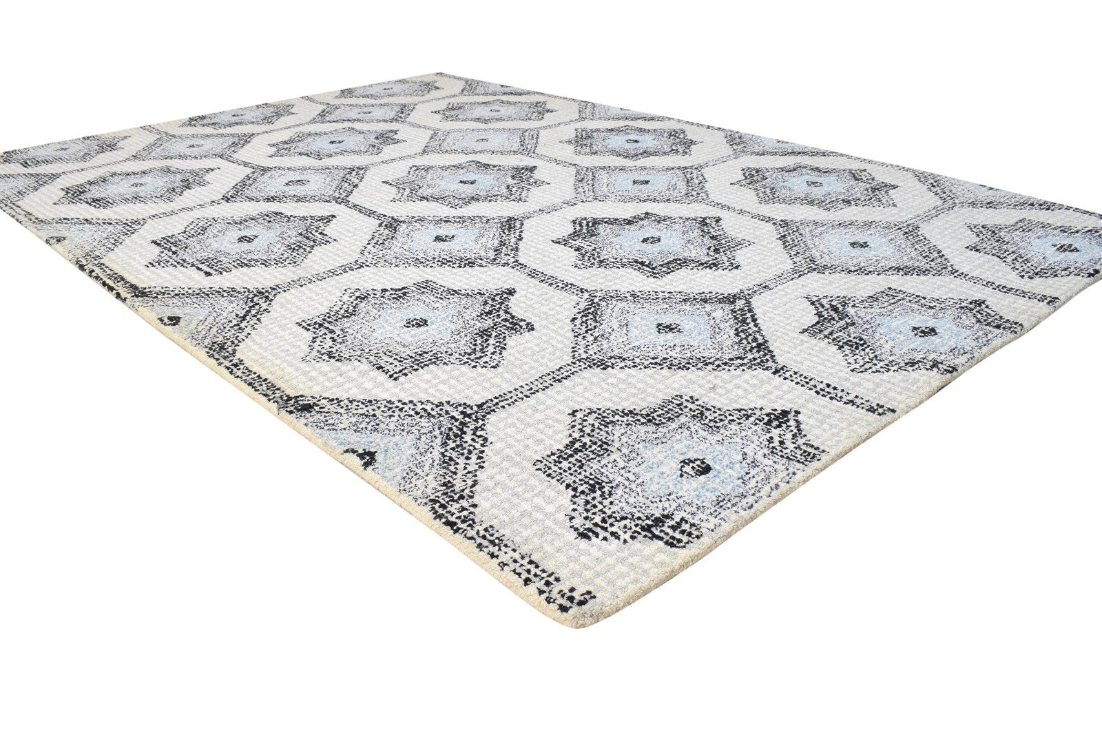 Wool Grey Rug 5' X 8' Modern Hand Tufted Moroccan Geometric Room Size Carpet 