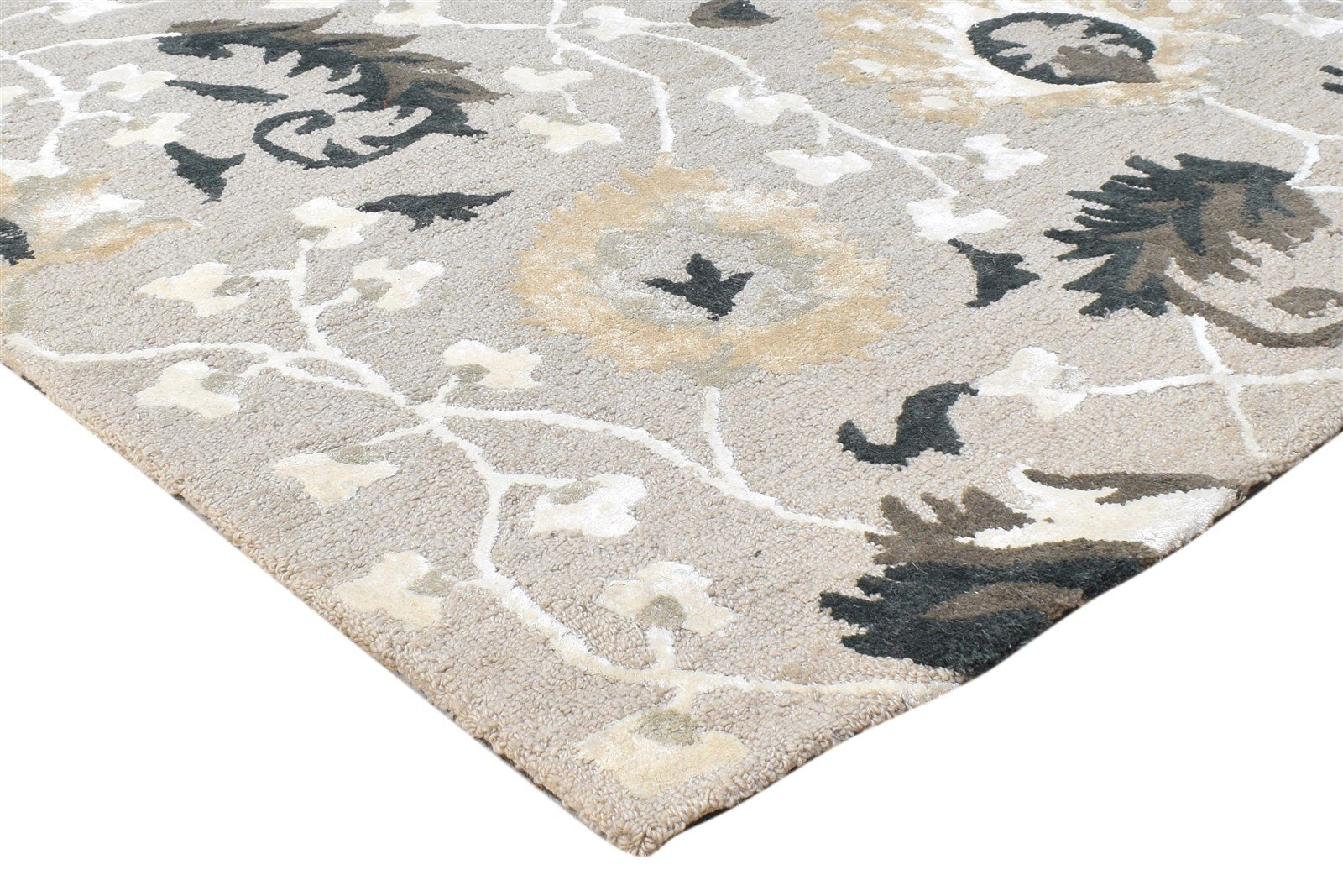 5' X 8' Rug Wool Grey Modern Hand Tufted French Floral Room Size Carpet 