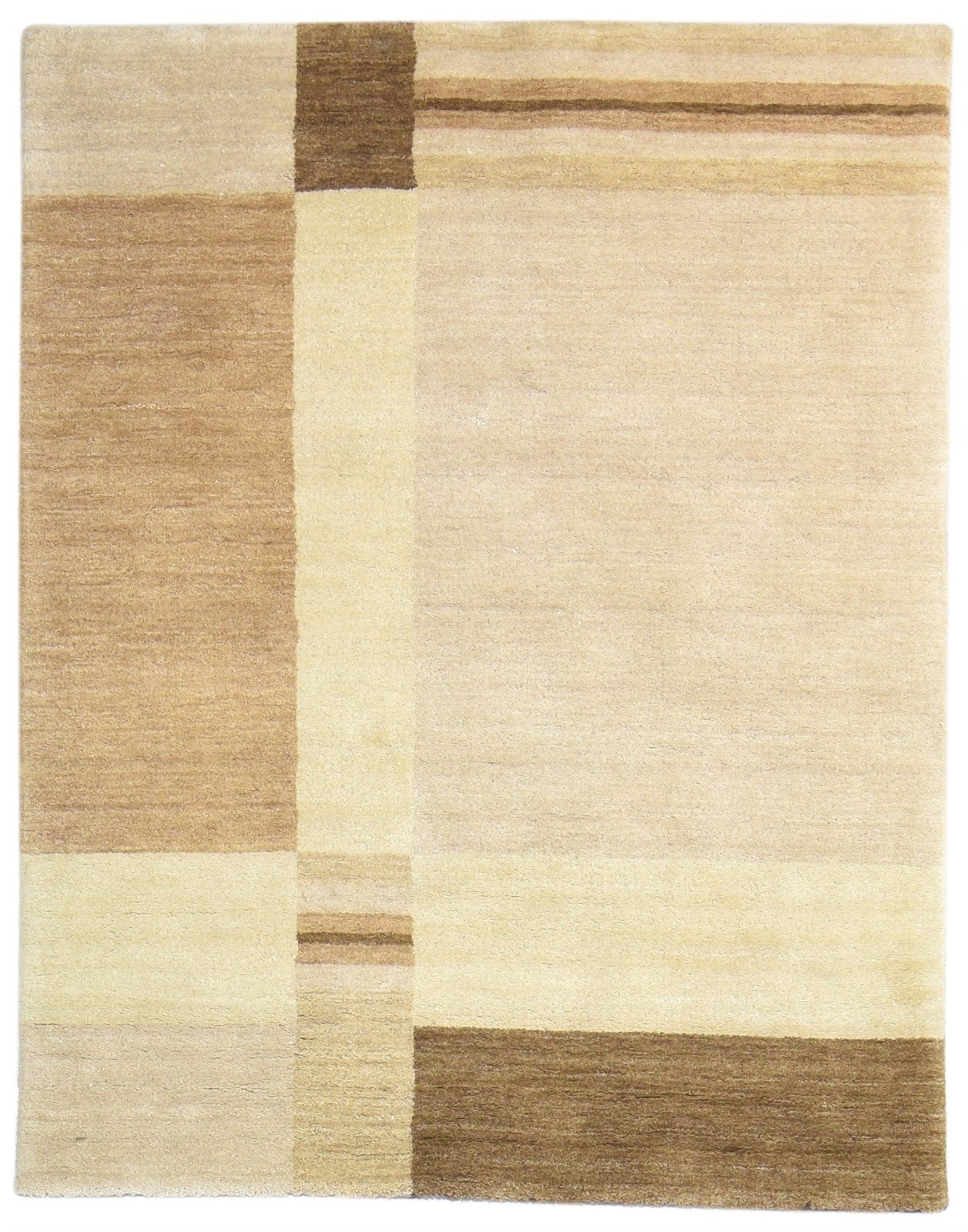 Handloom Beige Wool Rug 4' X 5' Modern Scandinavian Geometric Room Size Carpet 