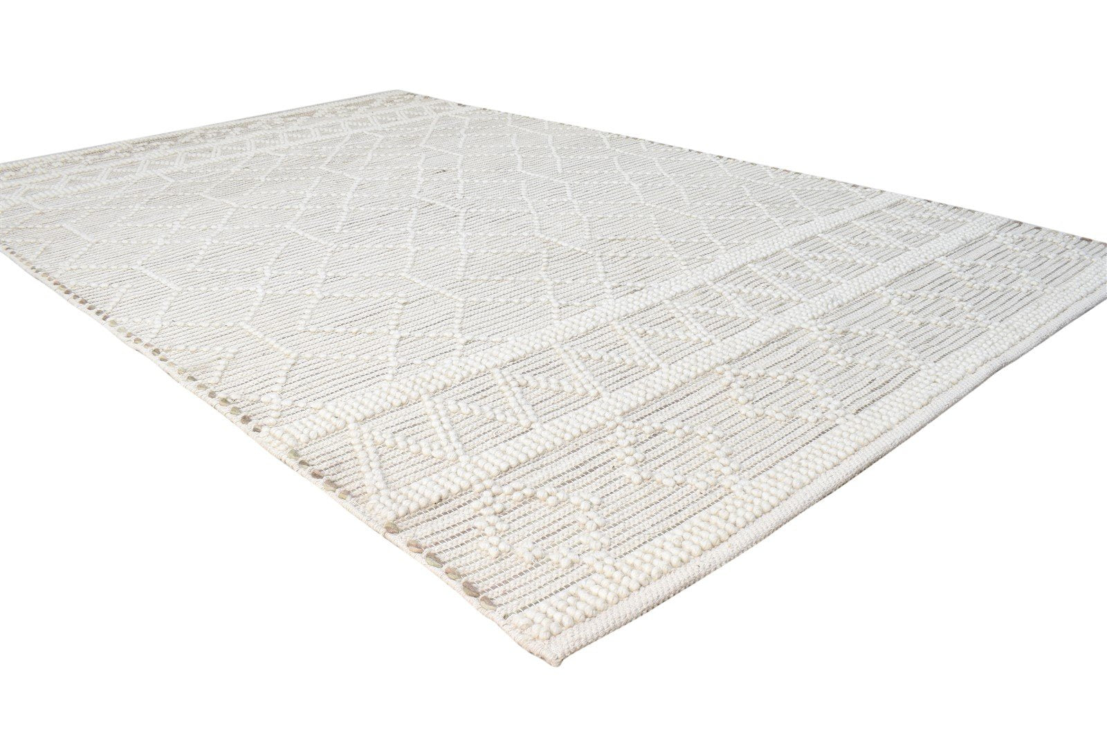 Cream Wool Rug 5' X 8' Modern Hand Woven Scandinavian Nordic Room Size Carpet 