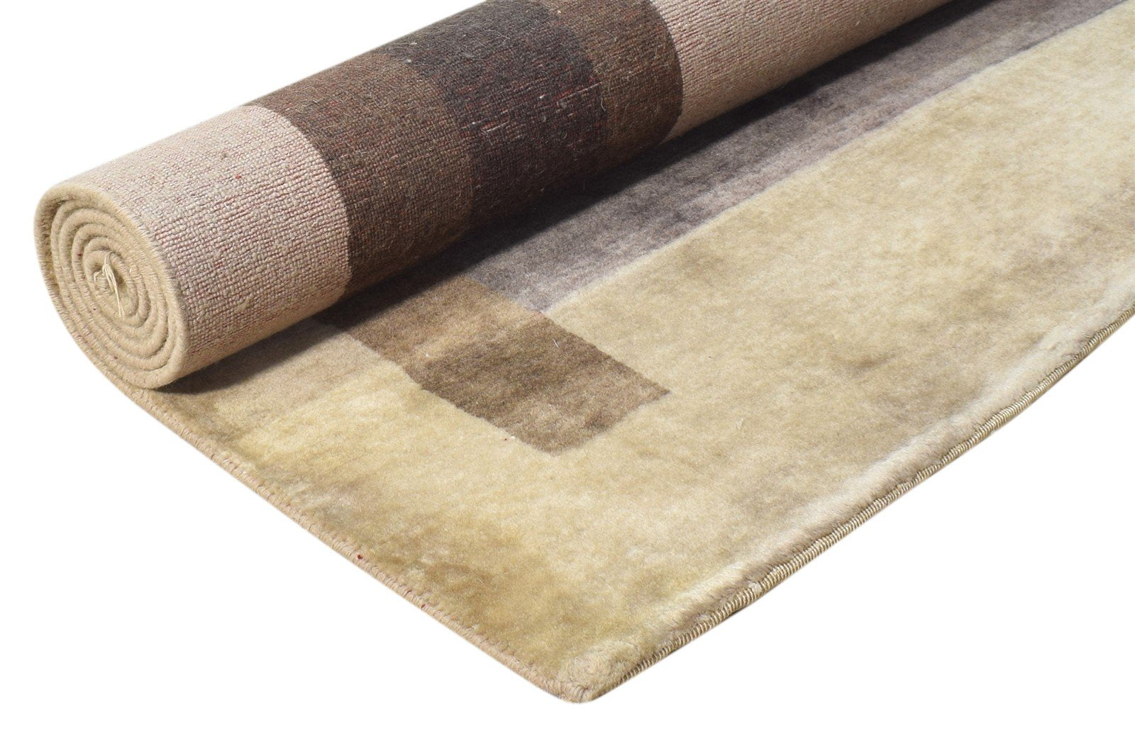 Brown Wool Rug 4X6 Modern Hand Knotted Scandinavian Abstract Room Size Carpet 