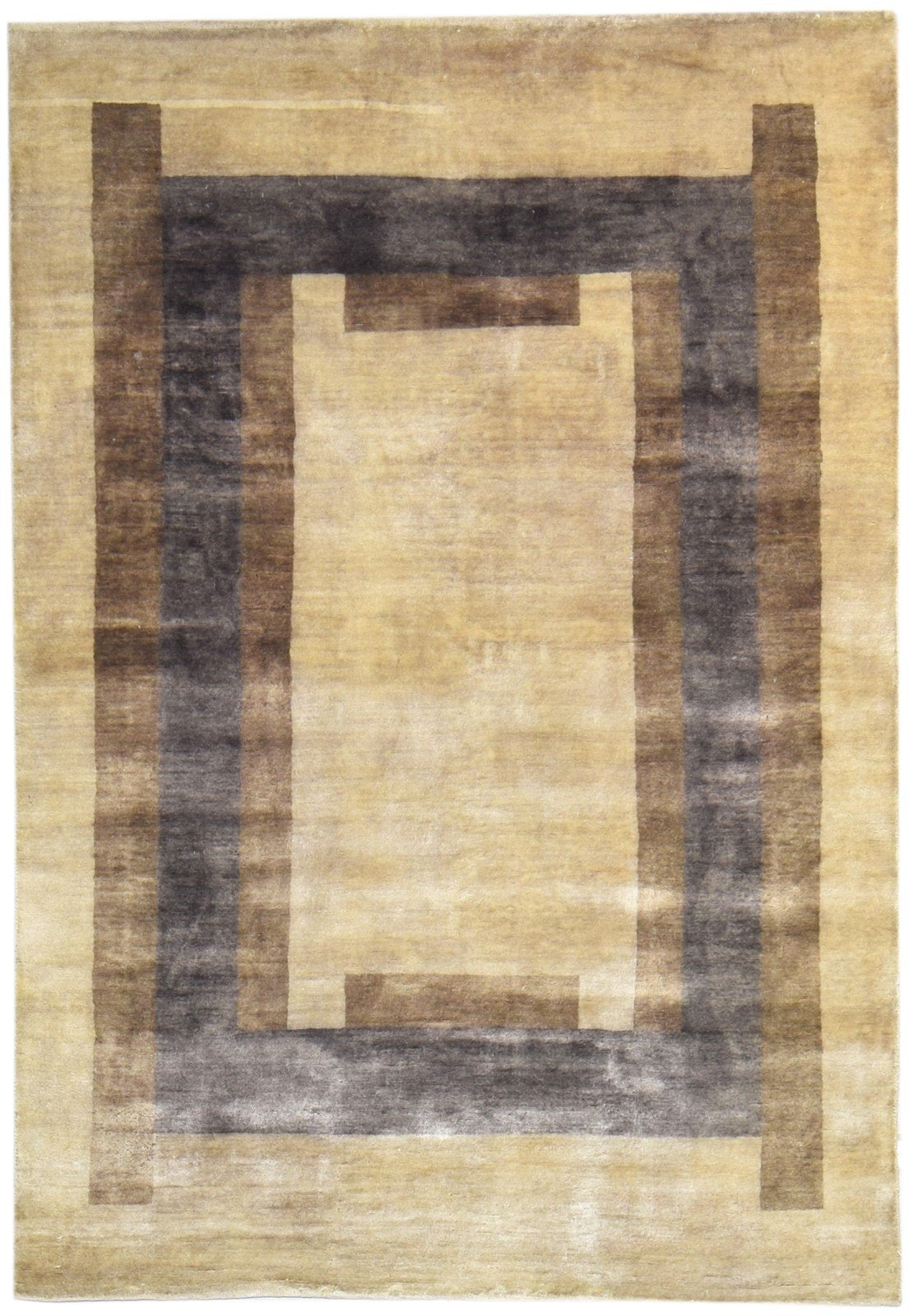 Brown Wool Rug 4X6 Modern Hand Knotted Scandinavian Abstract Room Size Carpet 