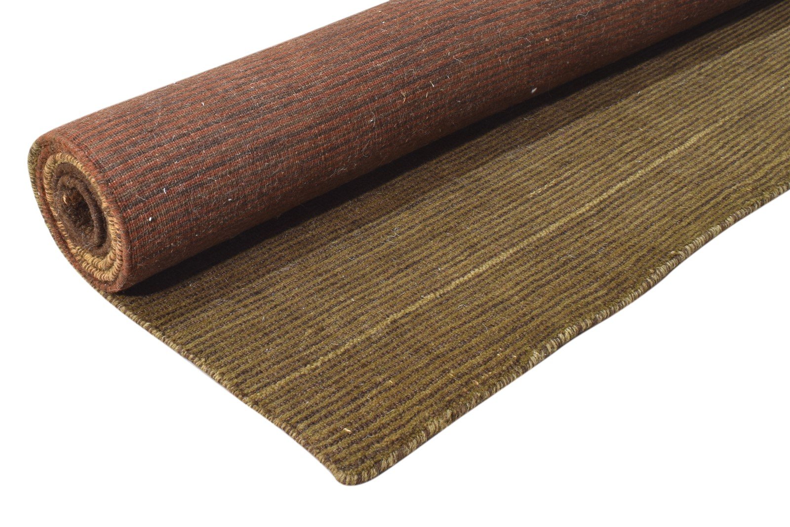 Handloom Brown Wool Rug 5' X 7' Modern Scandinavian Striped Room Size Carpet 