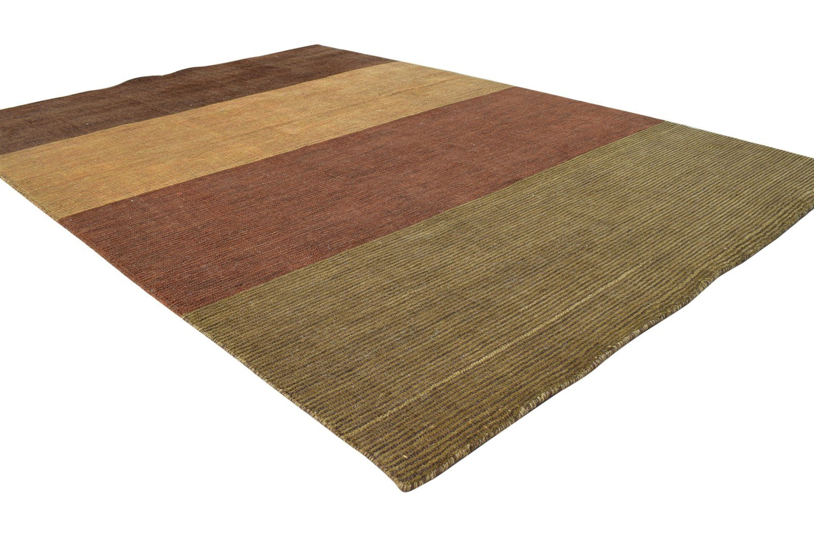 Handloom Brown Wool Rug 5' X 7' Modern Scandinavian Striped Room Size Carpet 