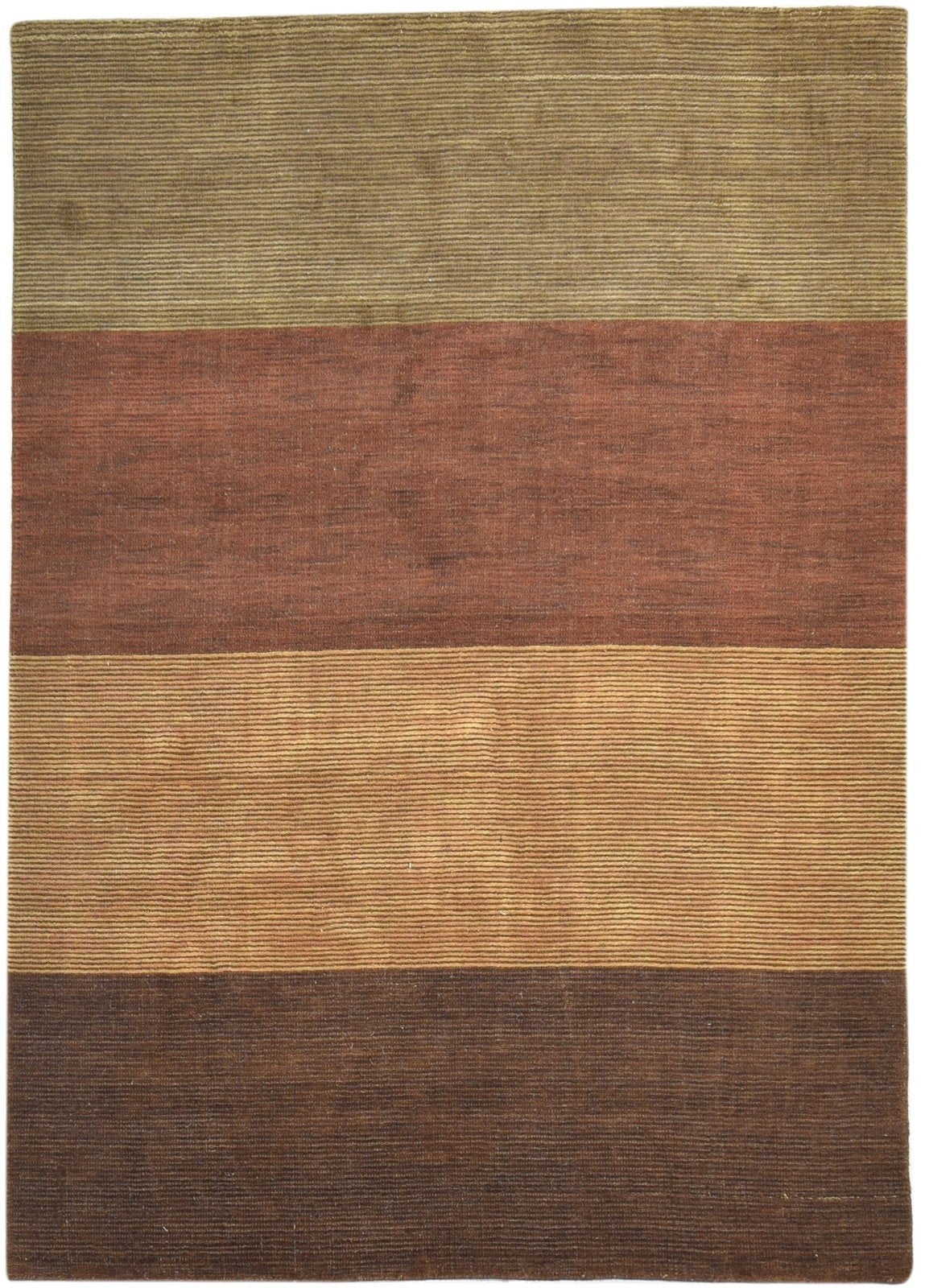 Handloom Brown Wool Rug 5' X 7' Modern Scandinavian Striped Room Size Carpet 