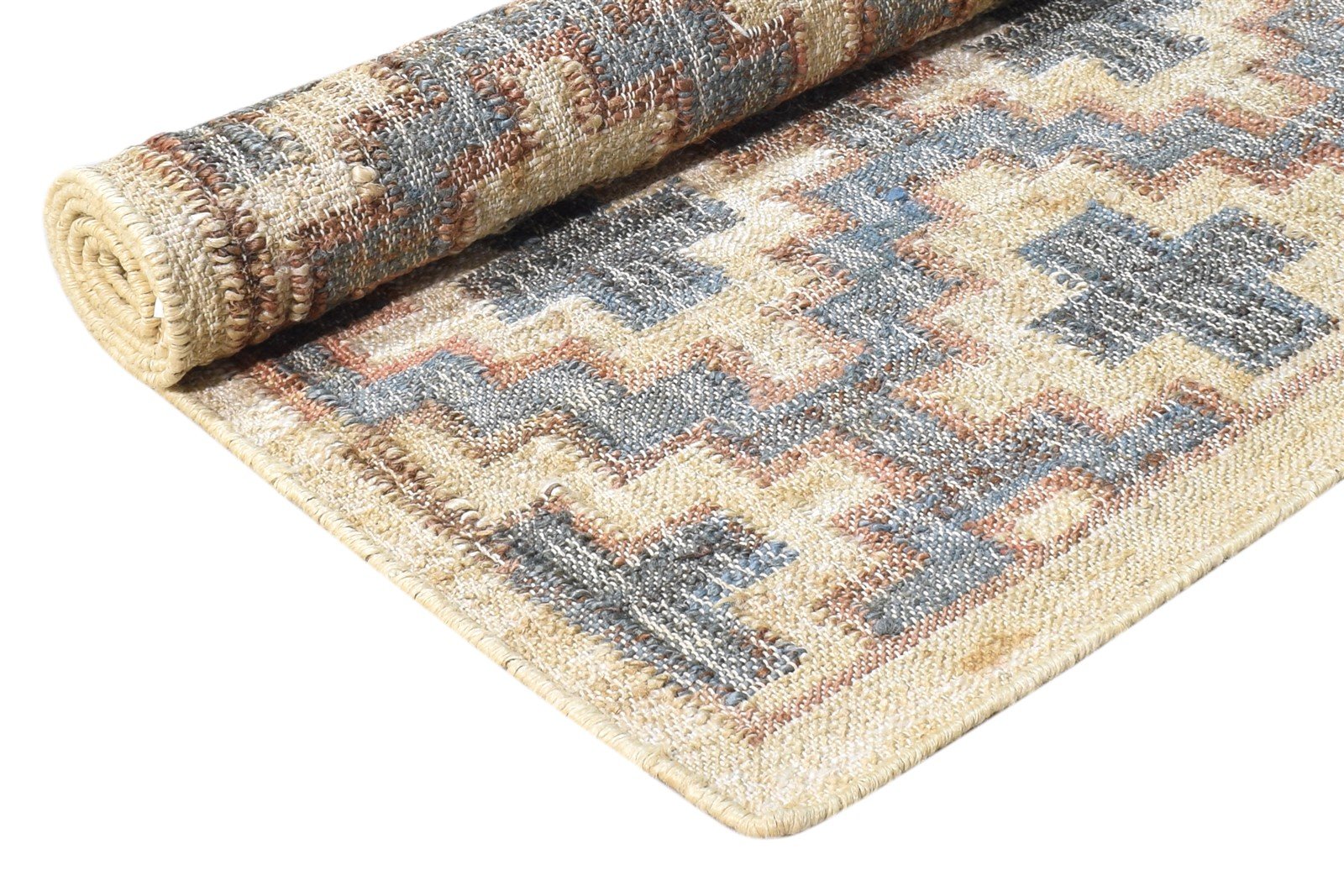 Beige Jute Rug 4' X 6' Modern Dhurrie Moroccan Geometric Room Size Carpet 