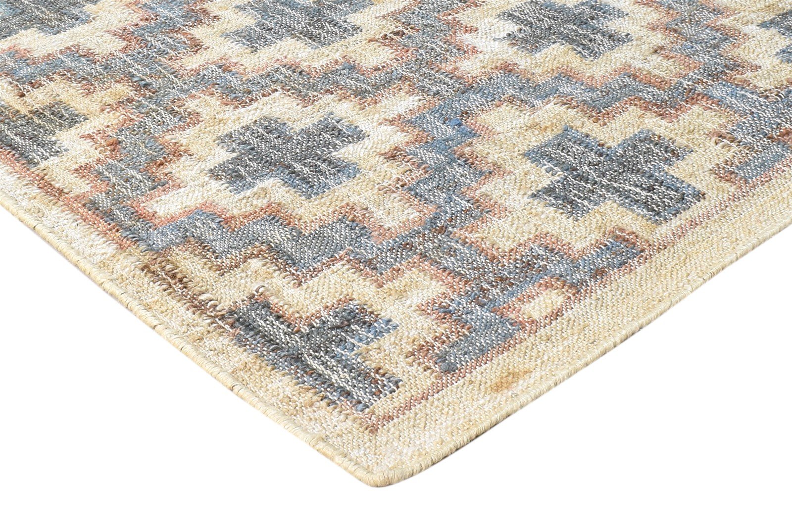 Beige Jute Rug 4' X 6' Modern Dhurrie Moroccan Geometric Room Size Carpet 