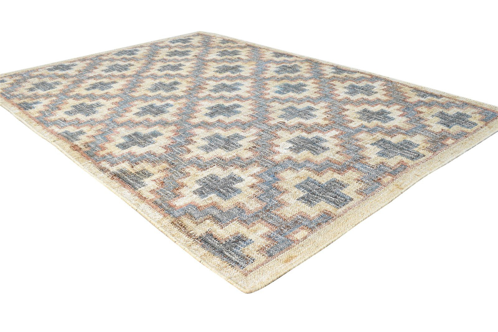 Beige Jute Rug 4' X 6' Modern Dhurrie Moroccan Geometric Room Size Carpet 