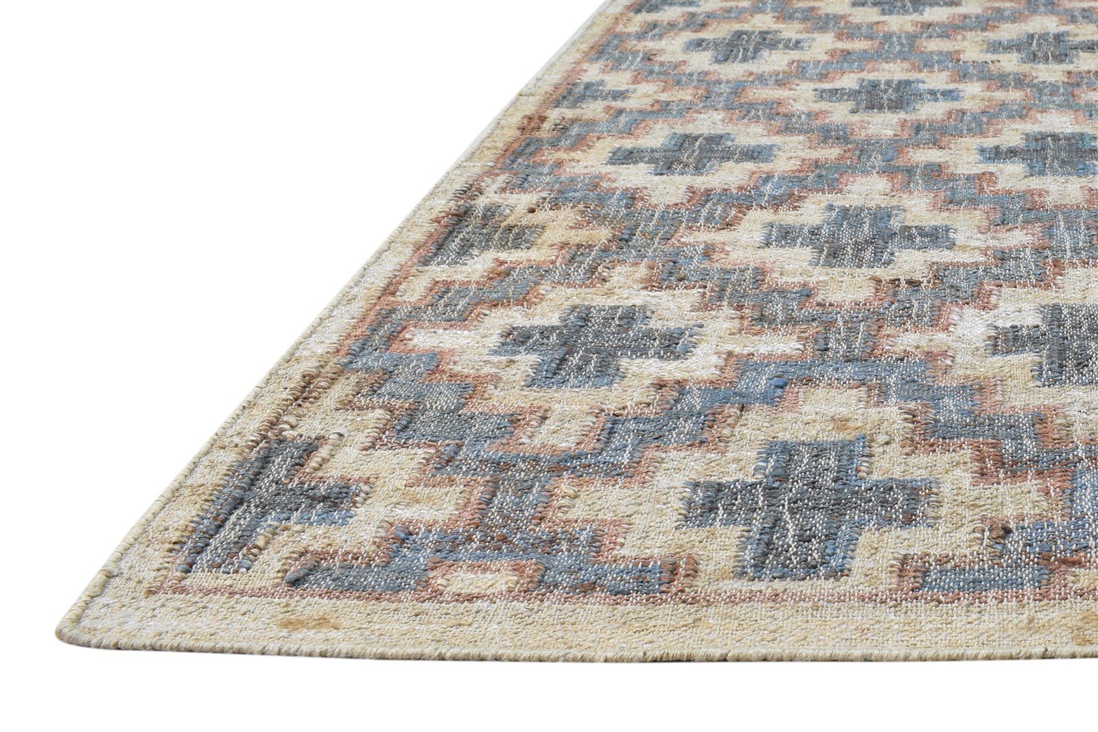 Beige Jute Rug 4' X 6' Modern Dhurrie Moroccan Geometric Room Size Carpet 