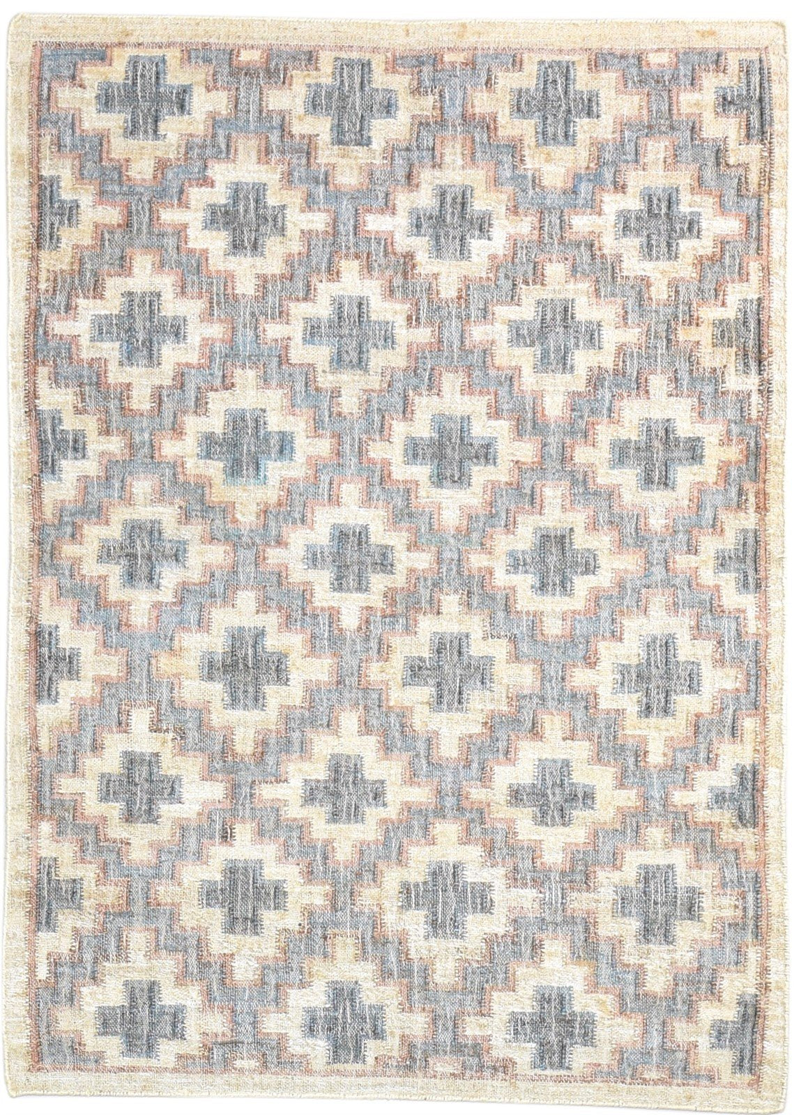 Beige Jute Rug 4' X 6' Modern Dhurrie Moroccan Geometric Room Size Carpet 