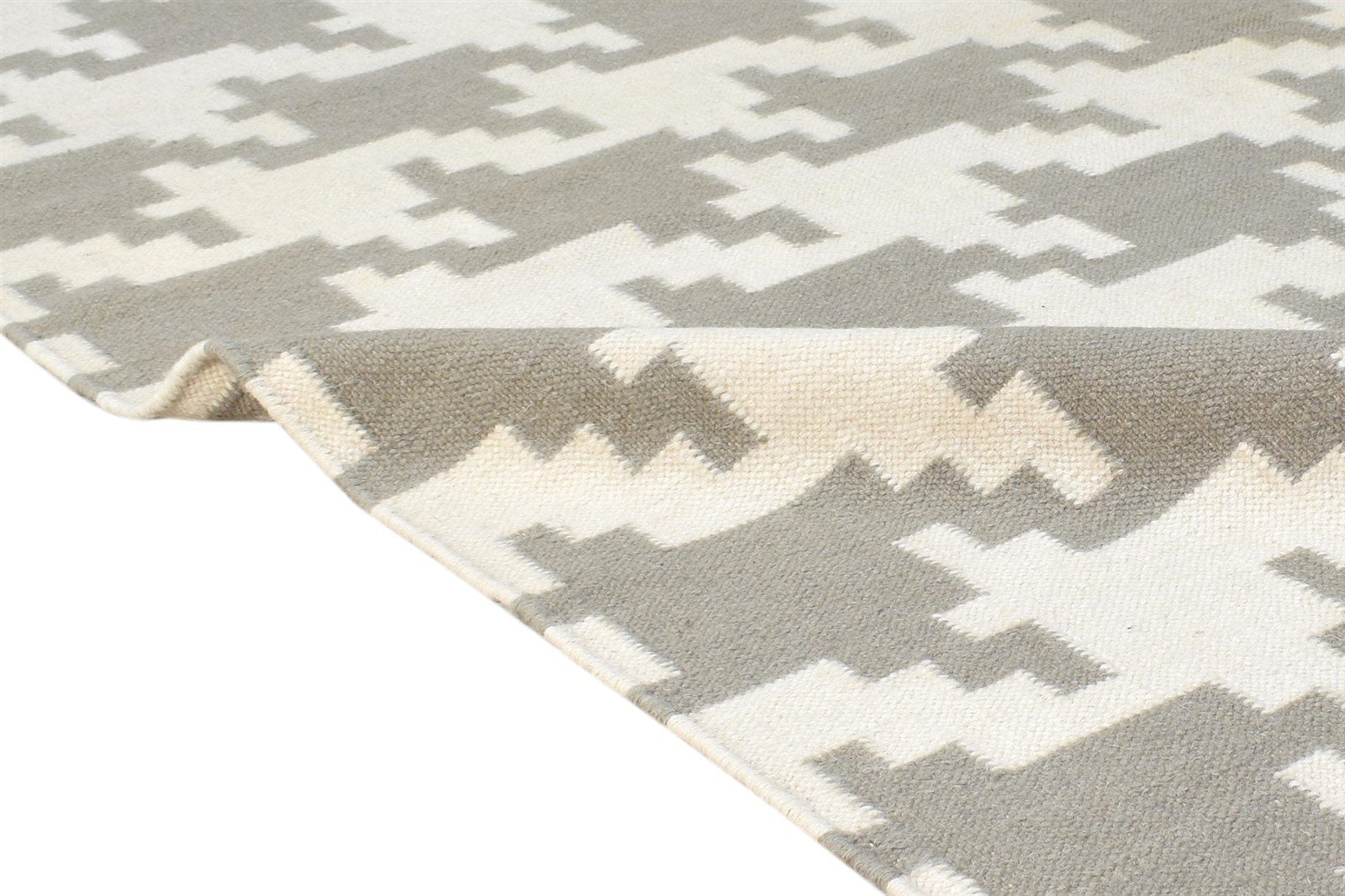 Dhurrie Off-White Wool Rug 4' X 6' Modern American Houndstooth Room Size Carpet 