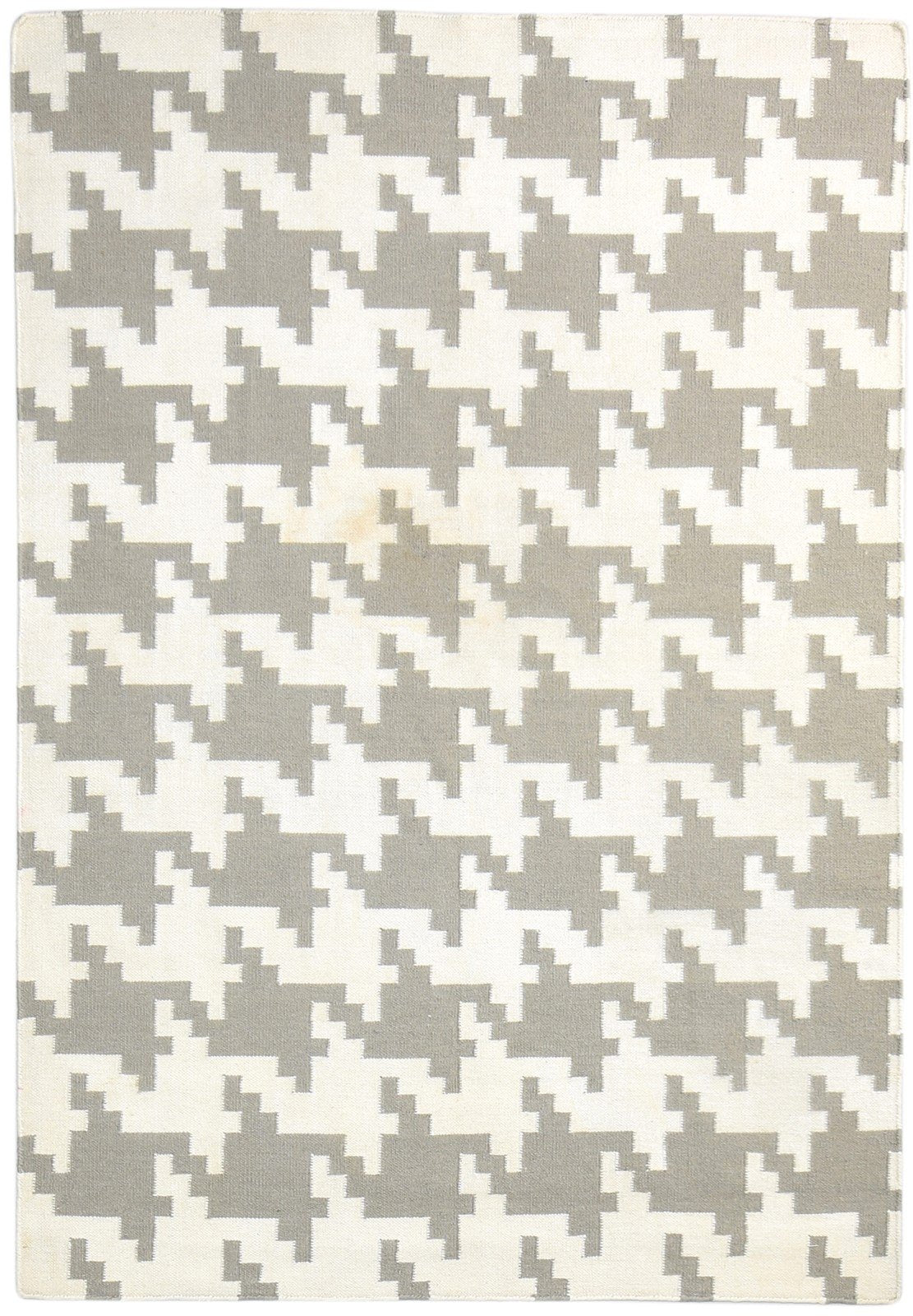 Dhurrie Off-White Wool Rug 4' X 6' Modern American Houndstooth Room Size Carpet 