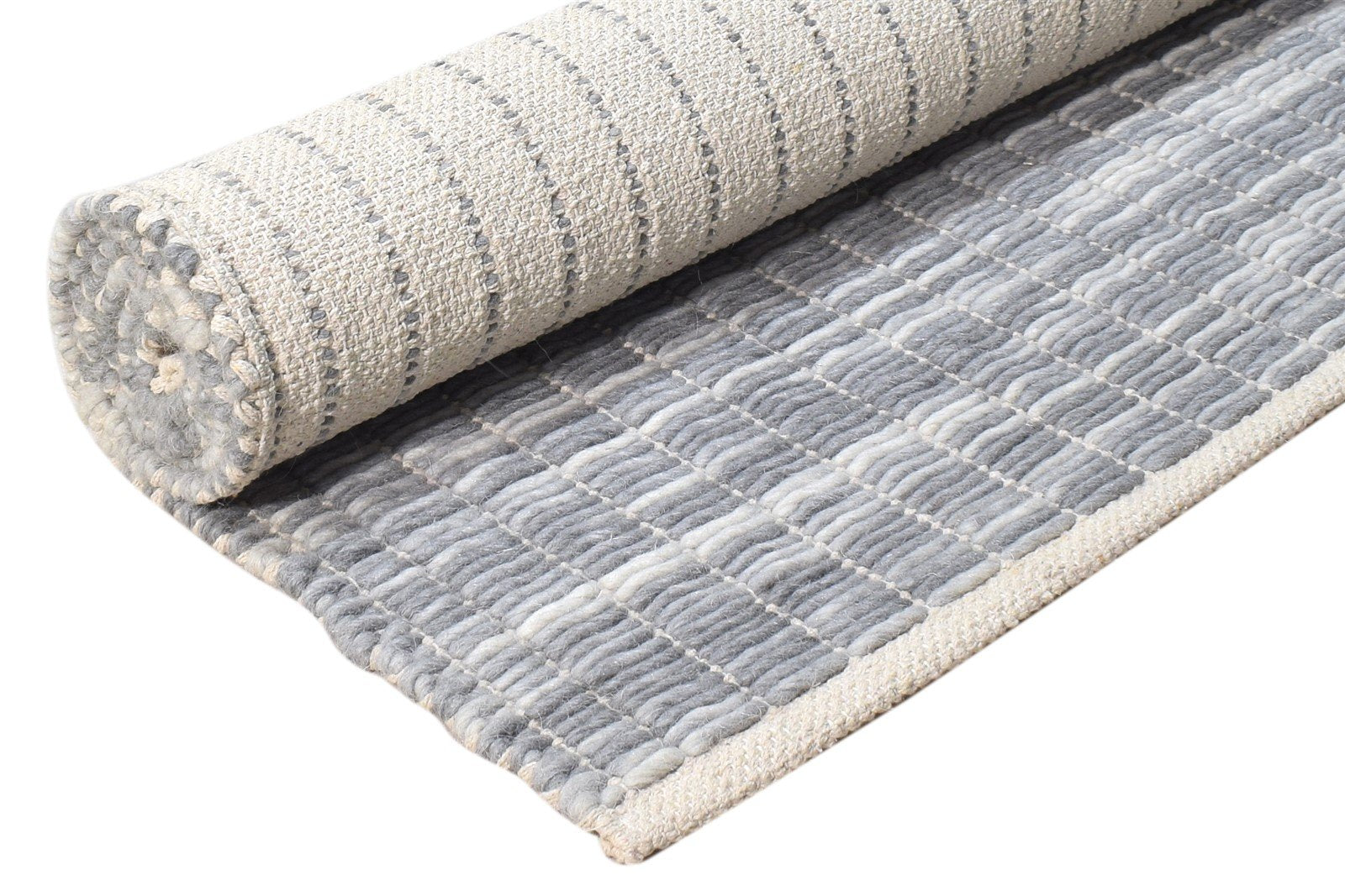 Grey Wool Rug 3' X 5' Modern Hand Woven Scandinavian Nordic Small Carpet 