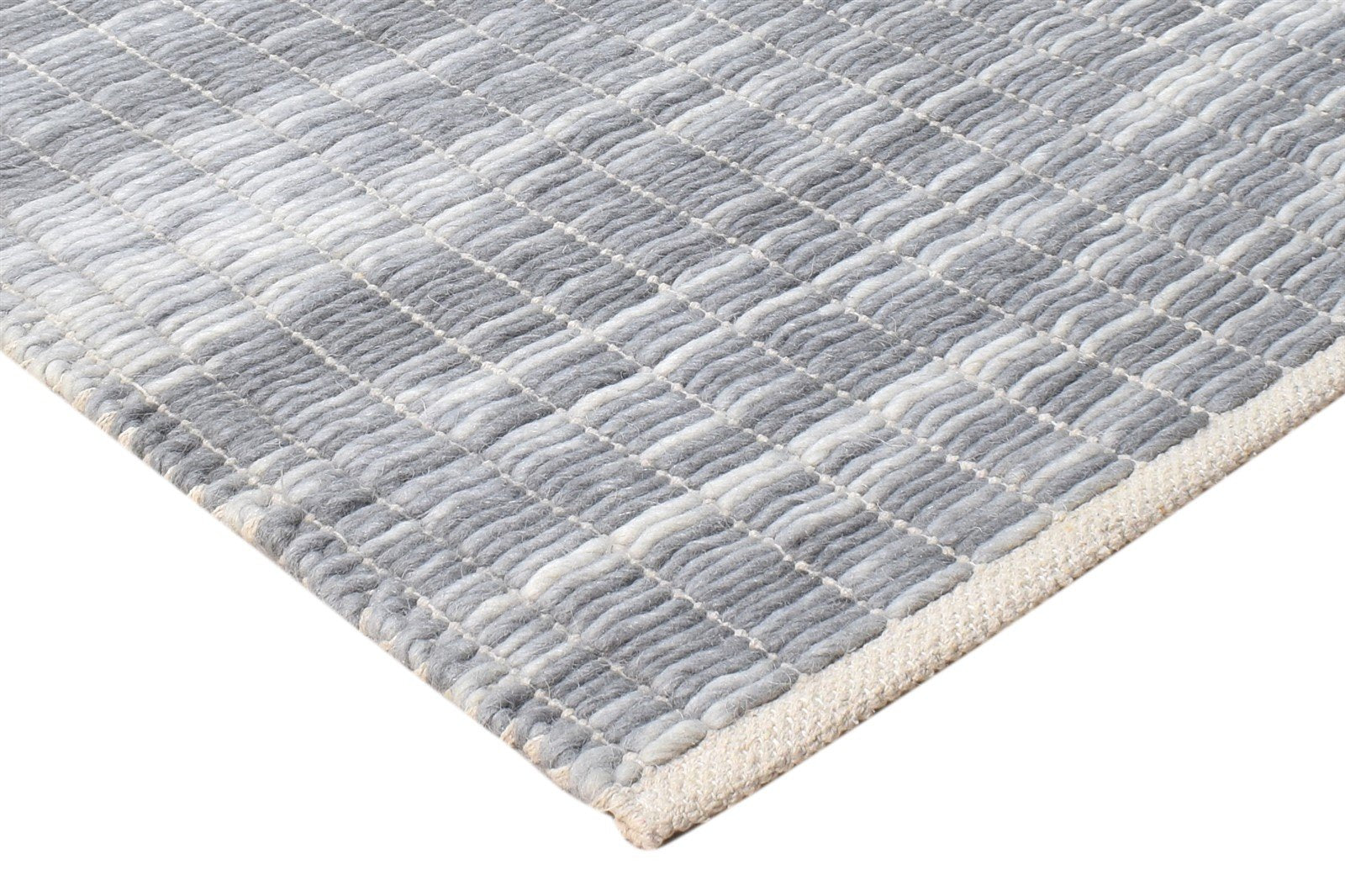 Grey Wool Rug 3' X 5' Modern Hand Woven Scandinavian Nordic Small Carpet 