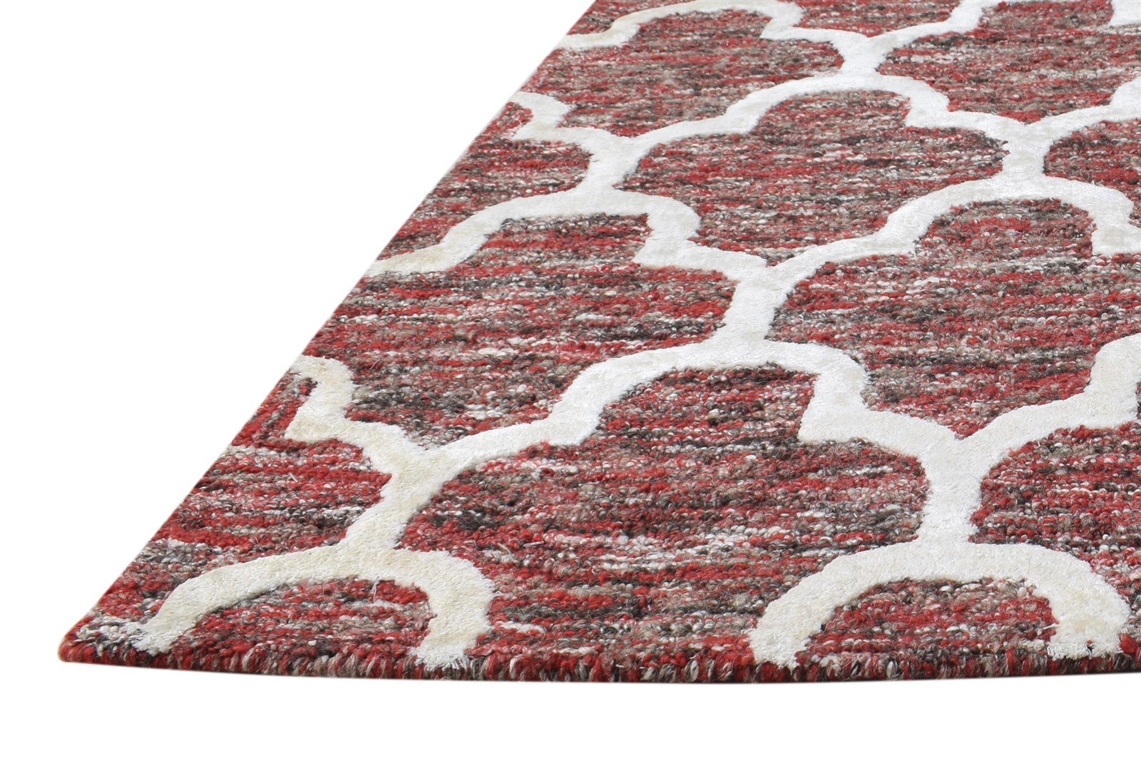 Wool Red Rug 2' X 3' Modern Hand Tufted Moroccan Scroll Tile Small Carpet 