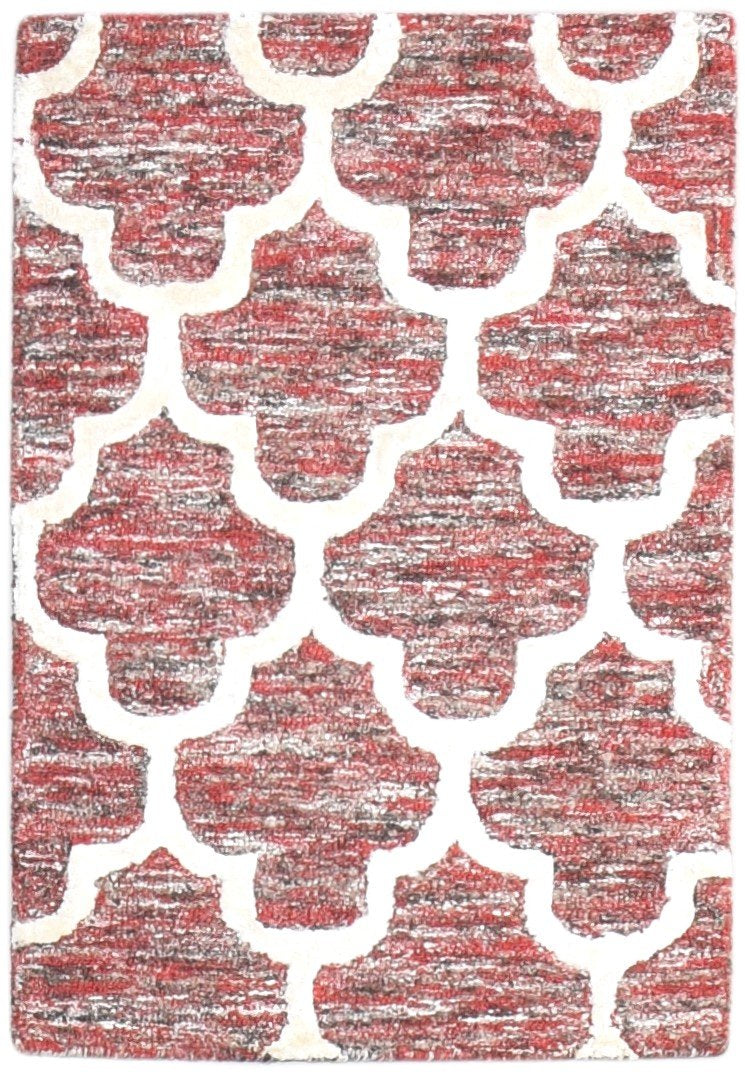 Wool Red Rug 2' X 3' Modern Hand Tufted Moroccan Scroll Tile Small Carpet 