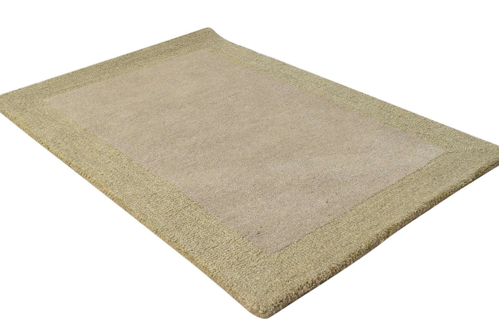 Grey Wool Rug 2' X 3' Modern Hand Tufted Scandinavian Bordered Small Carpet 