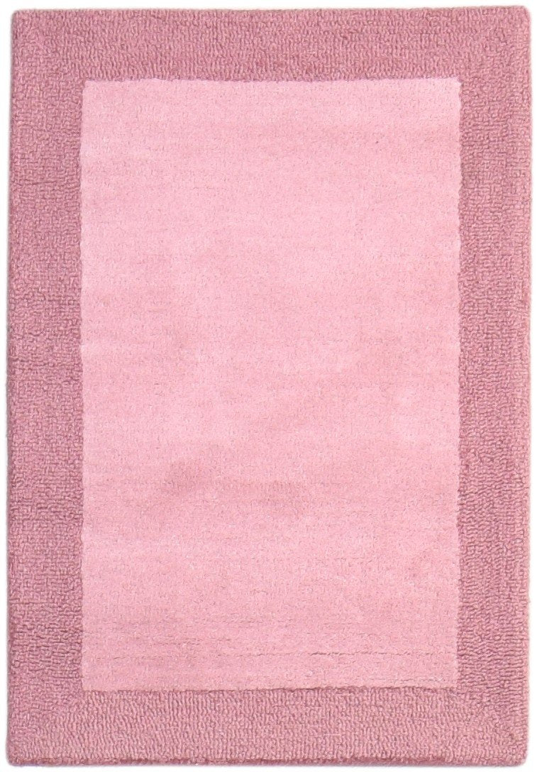 Pink Wool Rug 2' X 3' Modern Hand Tufted Scandinavian Bordered Small Carpet 