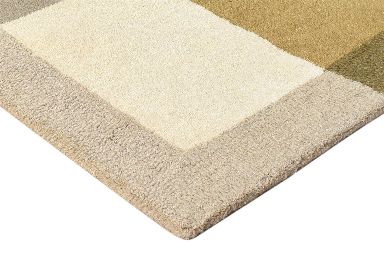 Beige Wool Rug 2' X 3' Modern Hand Tufted Scandinavian Bordered Small Carpet 