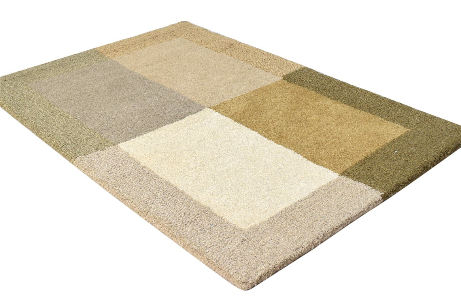 Beige Wool Rug 2' X 3' Modern Hand Tufted Scandinavian Bordered Small Carpet 