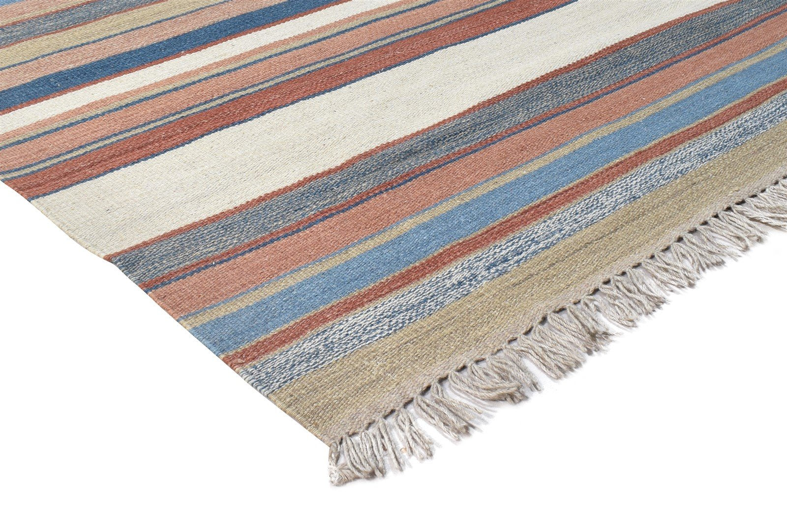 Multi Color Wool Rug 7' X 9' Modern Dhurrie Scandinavian Striped Large Carpet 