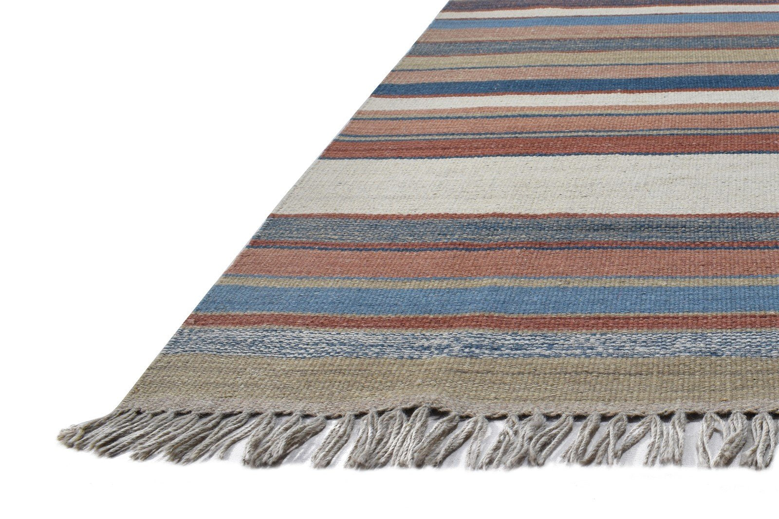 Multi Color Wool Rug 7' X 9' Modern Dhurrie Scandinavian Striped Large Carpet 