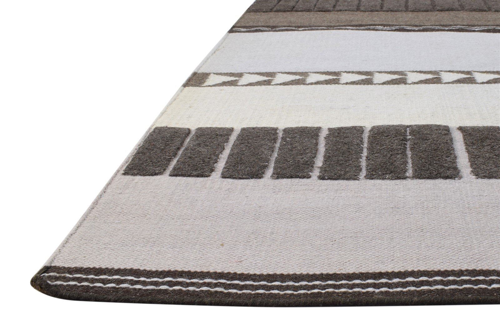 Dhurrie Grey Wool Rug 5' X 7' Southwestern American Tribal Room Size Carpet 