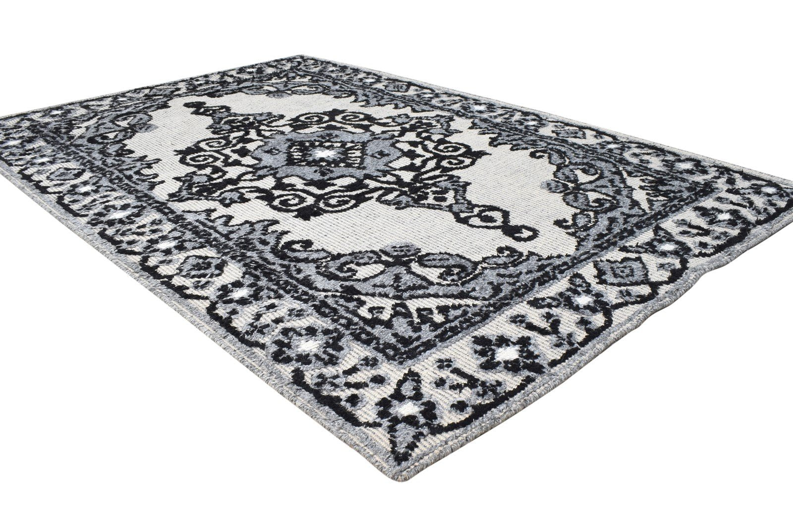 Grey Polyester Rug 4X6 Persian Hand Knotted Oriental Medallion Room Size Carpet 