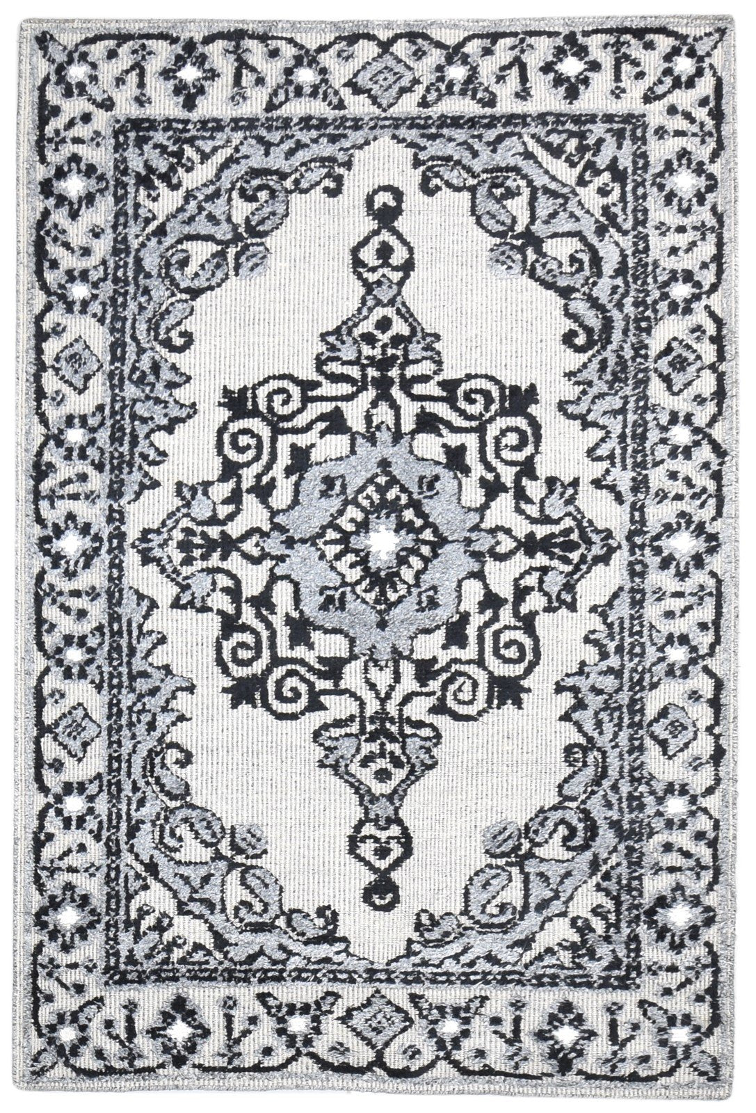 Grey Polyester Rug 4X6 Persian Hand Knotted Oriental Medallion Room Size Carpet 