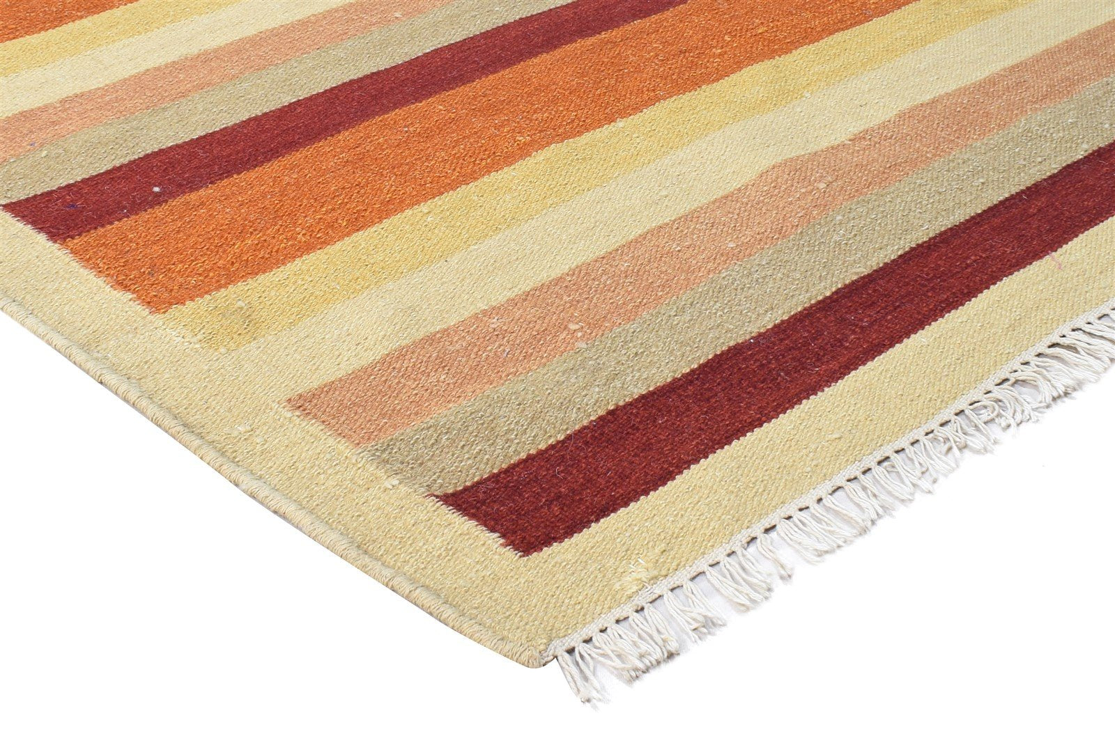 Wool Rust Rug 6' X 8' Modern Dhurrie Scandinavian Striped Room Size Carpet 