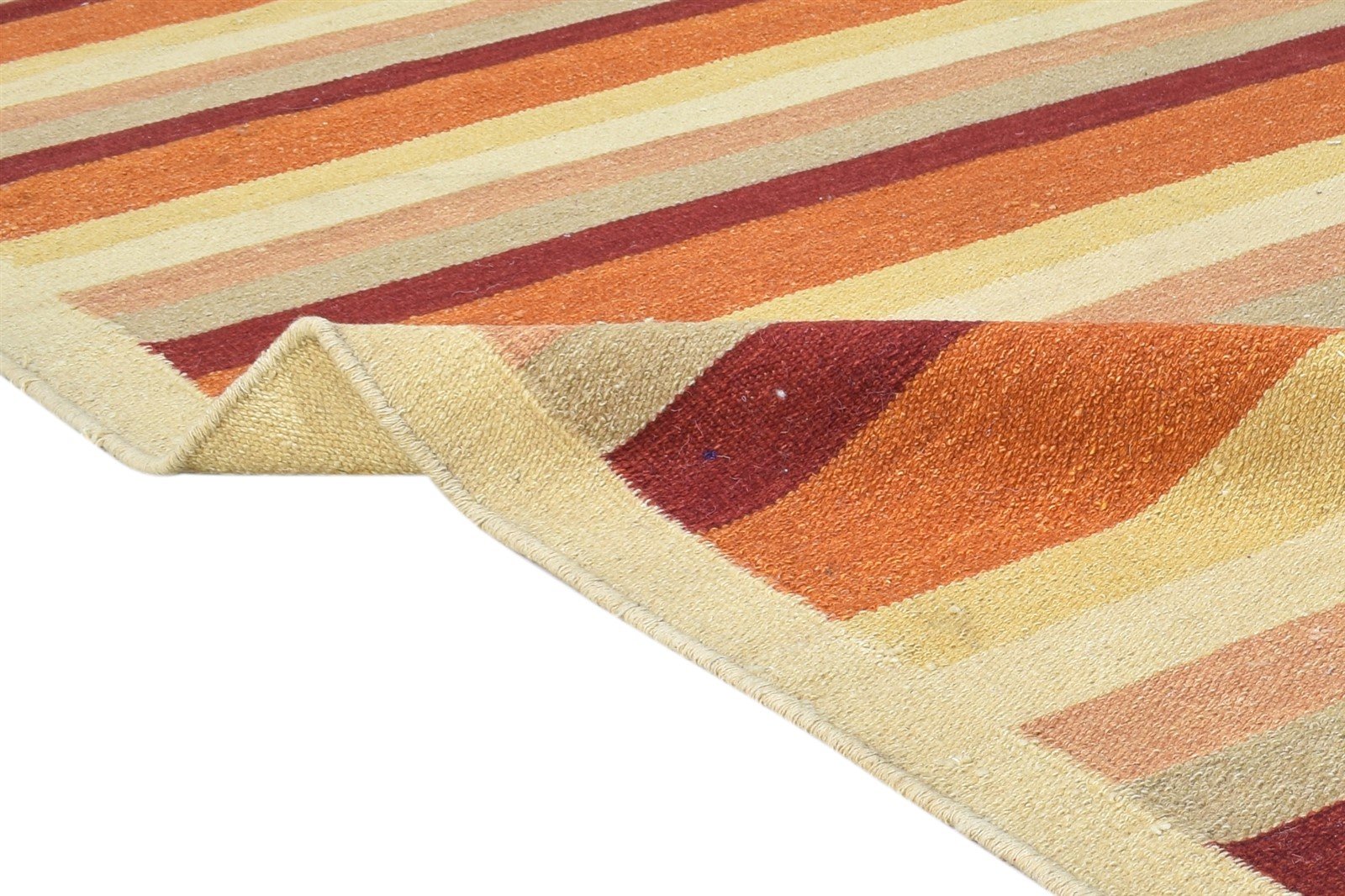 Wool Rust Rug 6' X 8' Modern Dhurrie Scandinavian Striped Room Size Carpet 