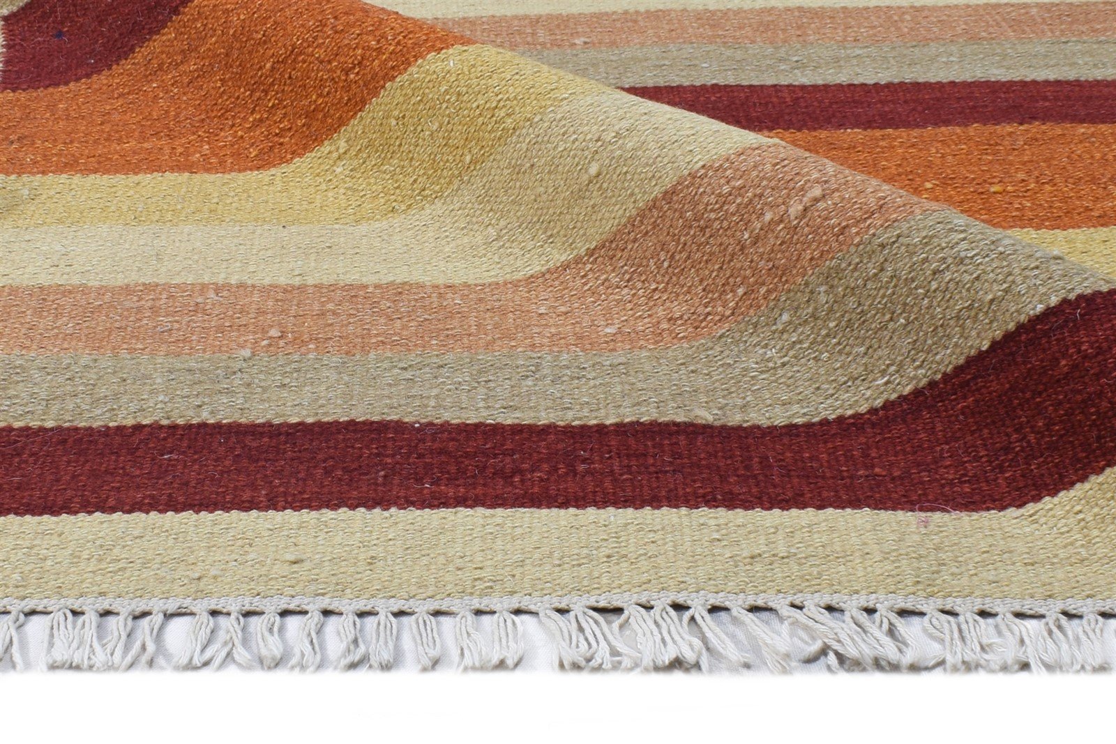 Wool Rust Rug 6' X 8' Modern Dhurrie Scandinavian Striped Room Size Carpet 