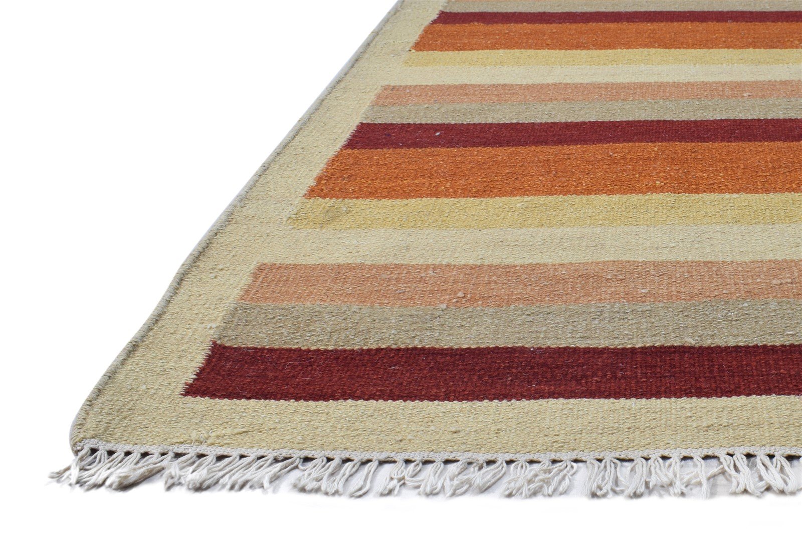 Wool Rust Rug 6' X 8' Modern Dhurrie Scandinavian Striped Room Size Carpet 