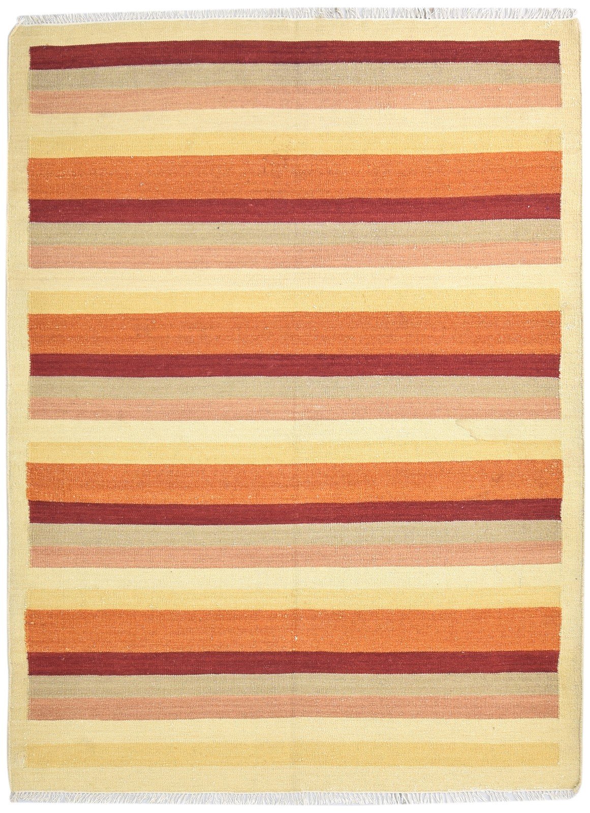 Wool Rust Rug 6' X 8' Modern Dhurrie Scandinavian Striped Room Size Carpet 