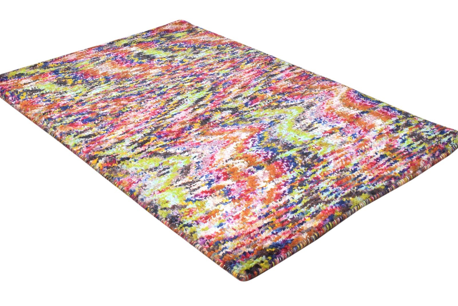 Polyester Multi Color Rug 2X3 Modern Hand Knotted Bohemian Abstract Small Carpet 