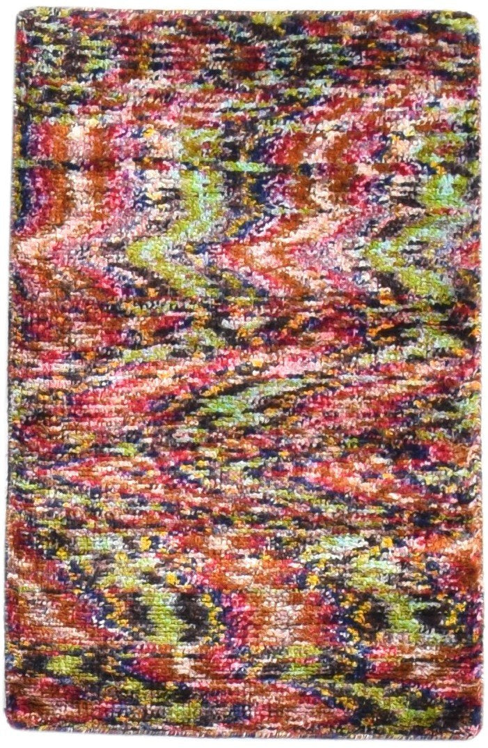 Polyester Multi Color Rug 2X3 Modern Hand Knotted Bohemian Abstract Small Carpet 