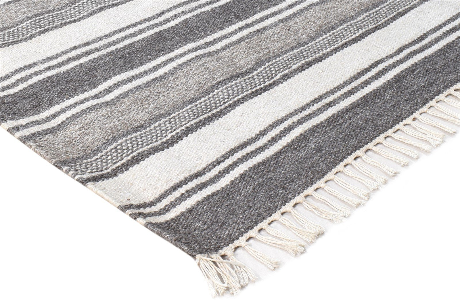 Dhurrie Grey Wool Rug 2'6 X 3' Modern Scandinavian Striped Small Carpet 