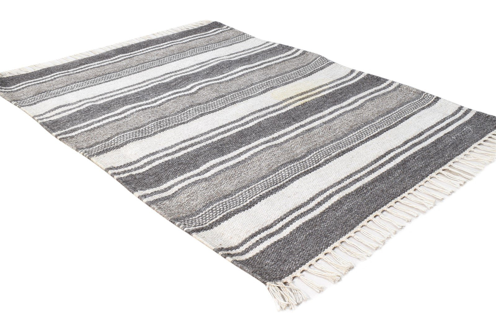 Dhurrie Grey Wool Rug 2'6 X 3' Modern Scandinavian Striped Small Carpet 