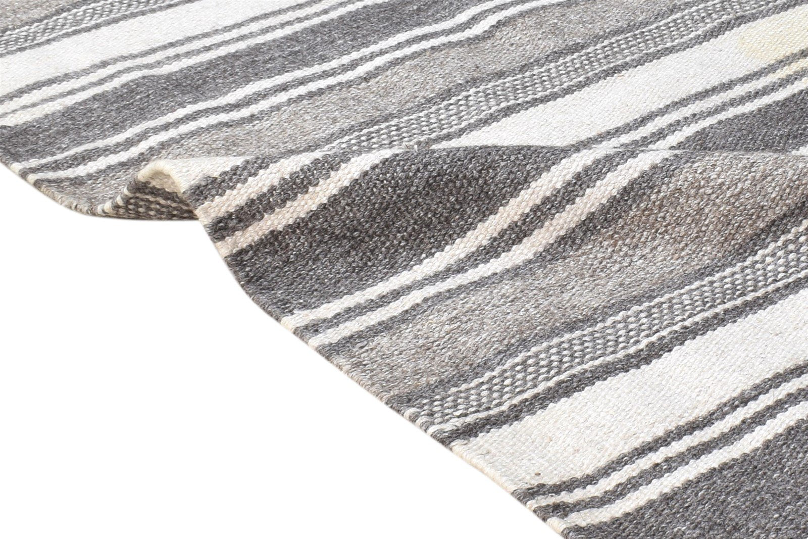 Dhurrie Grey Wool Rug 2'6 X 3' Modern Scandinavian Striped Small Carpet 