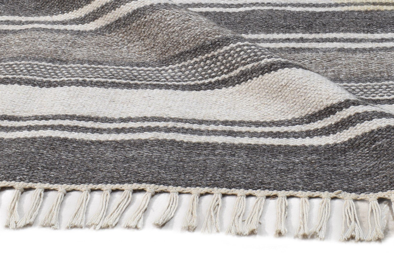 Dhurrie Grey Wool Rug 2'6 X 3' Modern Scandinavian Striped Small Carpet 