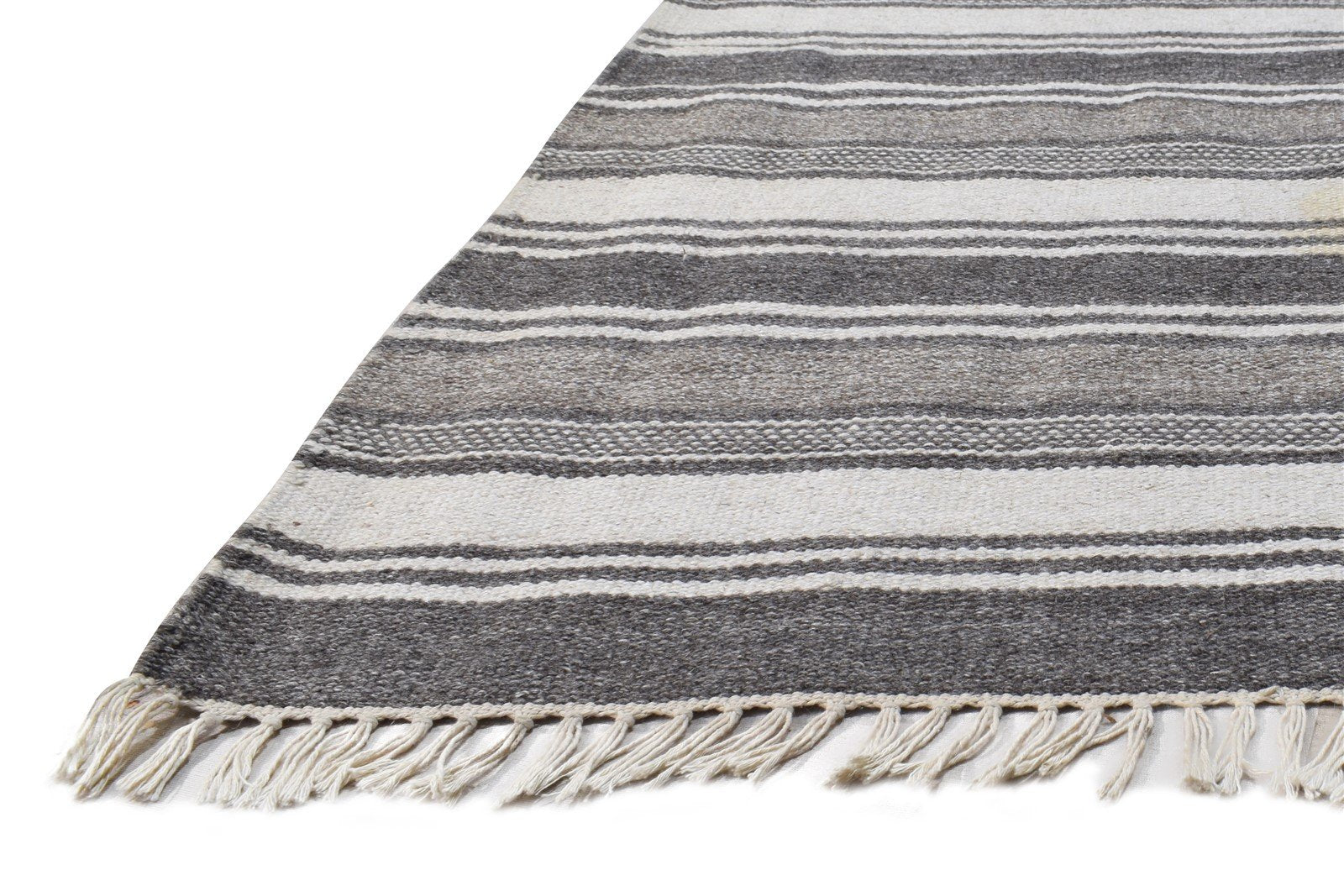 Dhurrie Grey Wool Rug 2'6 X 3' Modern Scandinavian Striped Small Carpet 